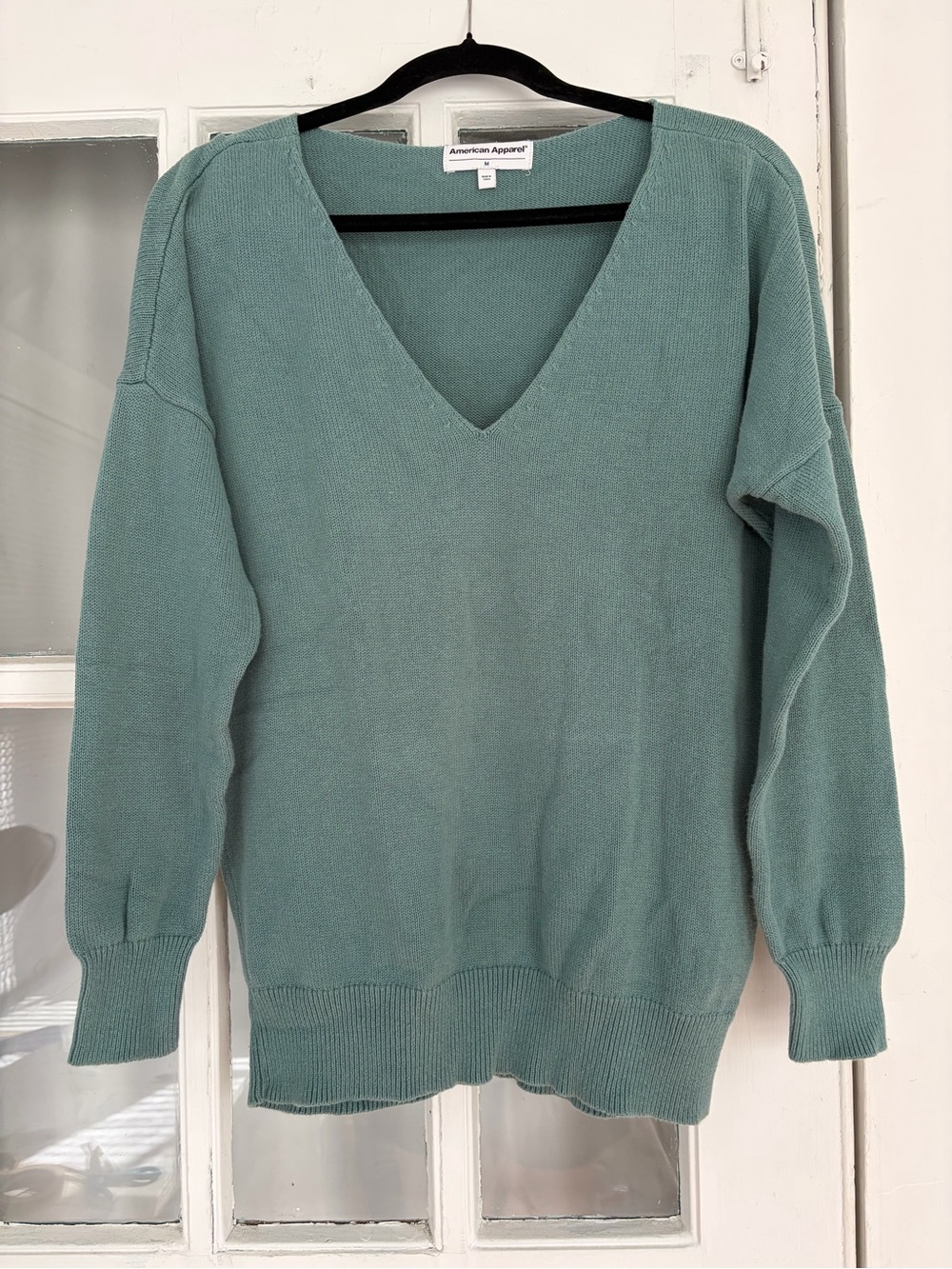 American Apparel Cotton V-Neck Sweater in Sage Green